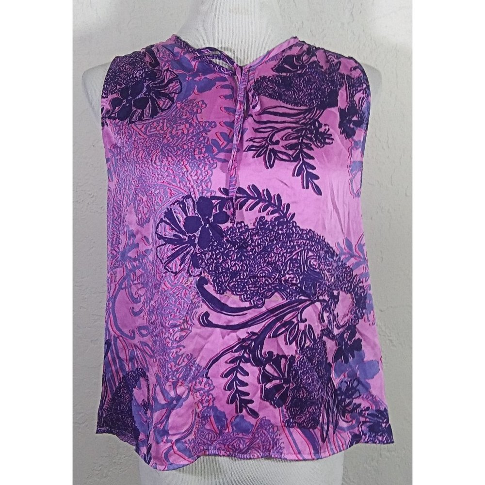 Coldwater Creek Tank Top Small 8 Floral Multicolor Keyhole Pleated Detail